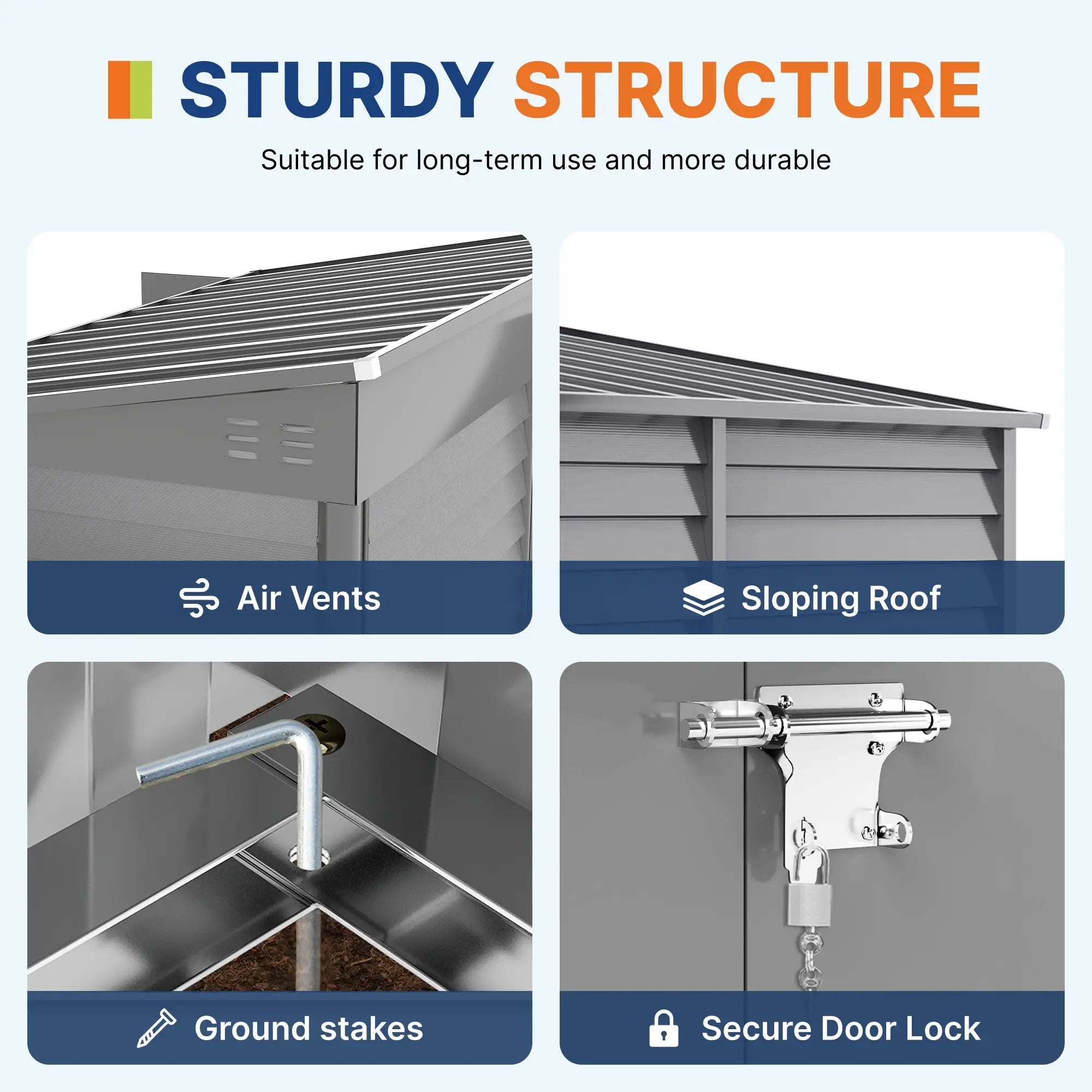 4.6' x 9' Steel Outdoor Storage Shed, Lean to, Lockable Doors, Grey Sheds at Gallery Canada