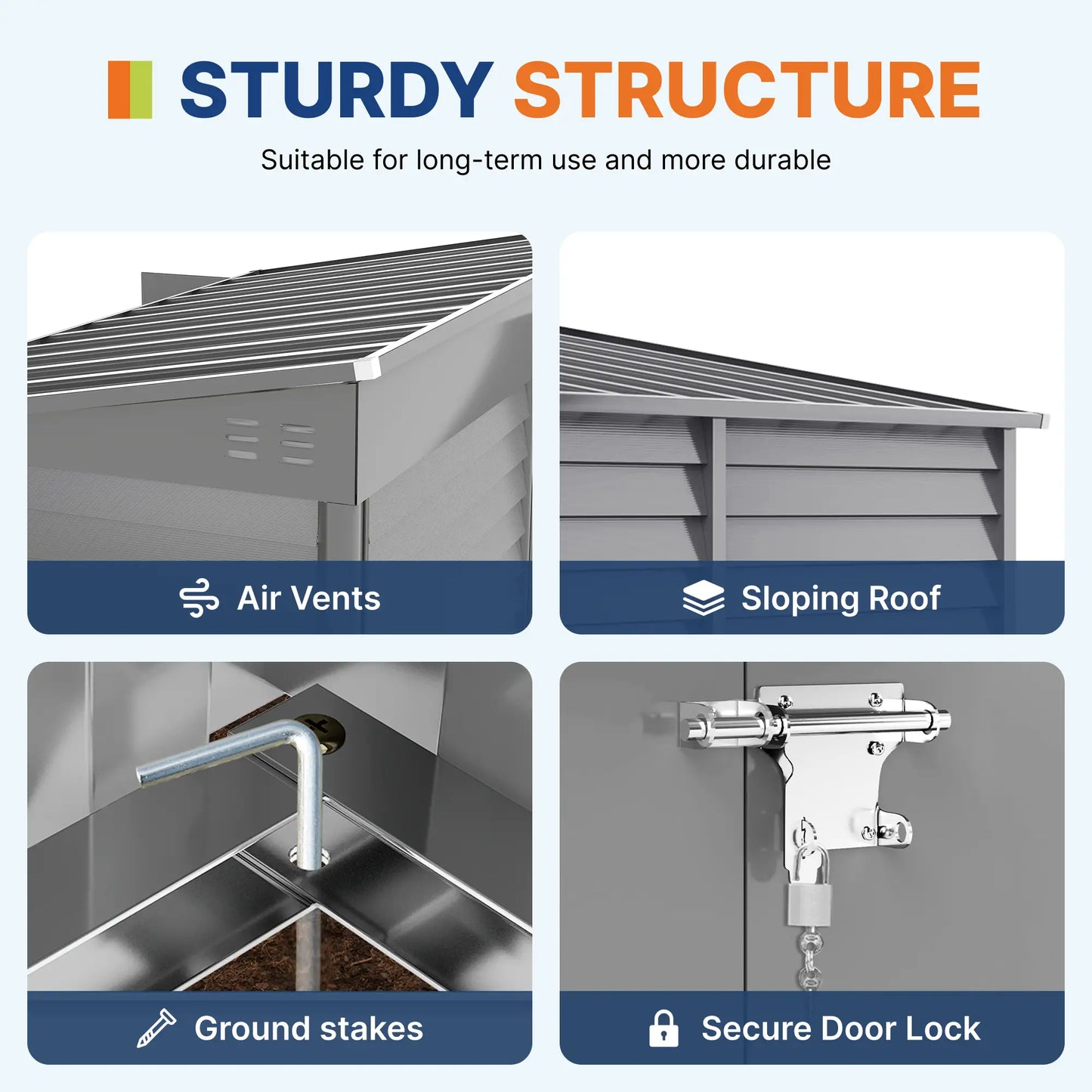 4.6' x 9' Steel Outdoor Storage Shed, Lean to, Lockable Doors, Grey Sheds at Gallery Canada