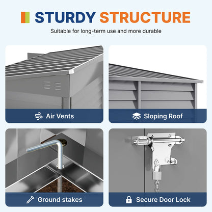 4.6' x 9' Steel Outdoor Storage Shed, Lean to, Lockable Doors, Grey Sheds at Gallery Canada