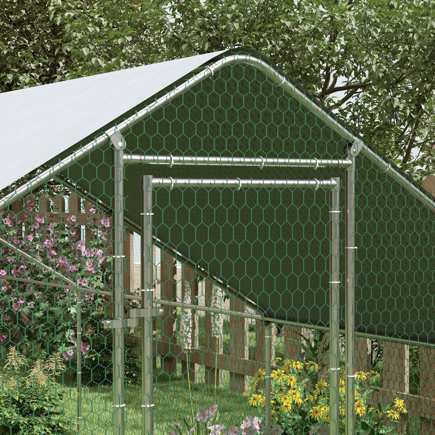 Metal Chicken Coop, Water UV Protection Cover, 9.8' x 32.8' x 6.4' Chicken Coops at Gallery Canada