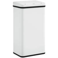 Poubelle automatique de 50 L, couvercle à fermeture douce, acier inoxydable, blanc