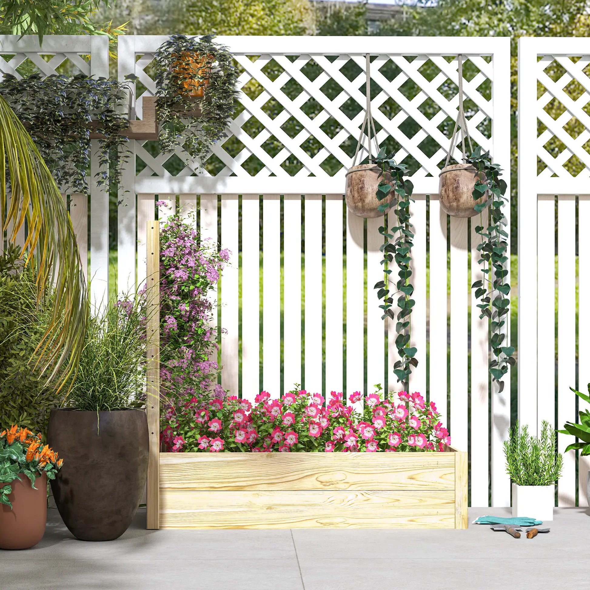 Wood Planter Box with Trellis, Raised Garden Bed, 91"x24"x43", Natural Raised Garden Beds at Gallery Canada