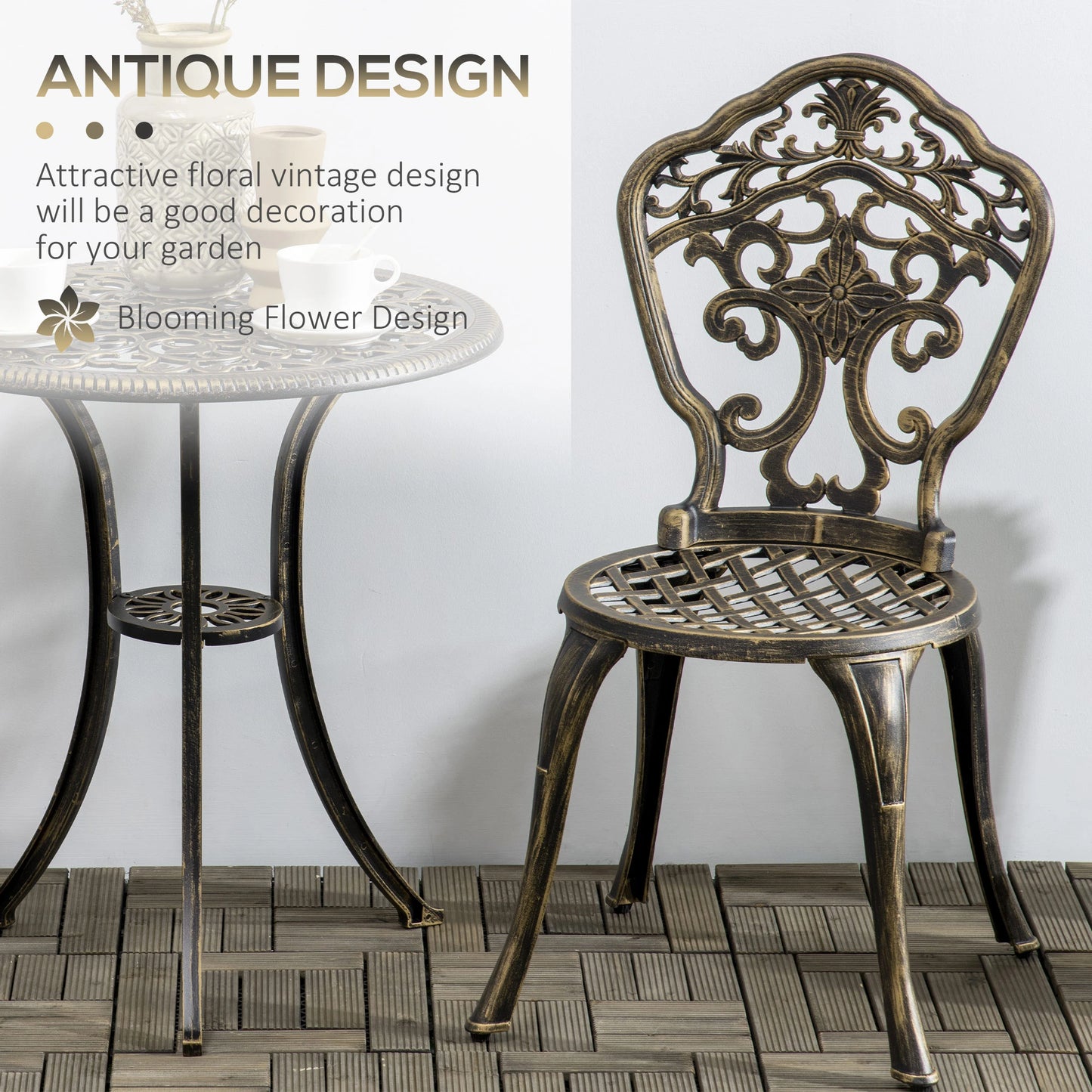 3 Piece Garden Bistro Set, 2 Chairs, Round Table with Parasol Hole, Bronze Bistro Sets at Gallery Canada