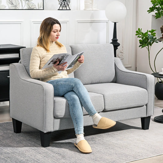 Modern Loveseat Sofa, Pocket Spring, Linen Upholstered, Light Grey 2-Seater Sofas Light Grey at Gallery Canada