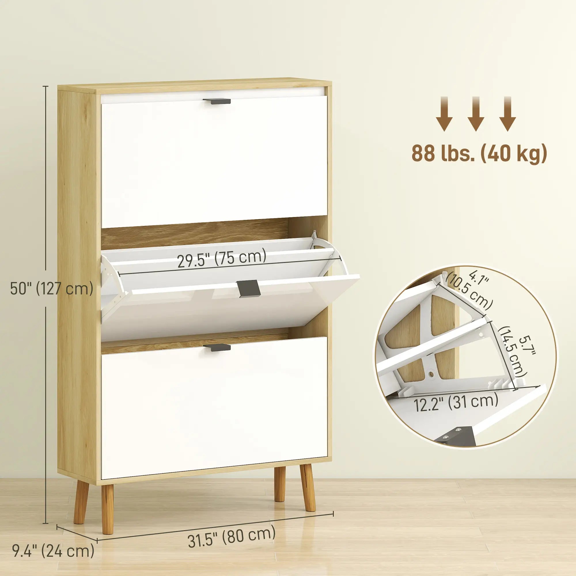 Narrow Shoe Cabinet, 3 Flip Drawers, Adjustable Shelves, Holds 24 Pairs, White Shoe Storage Cabinets & Racks at Gallery Canada