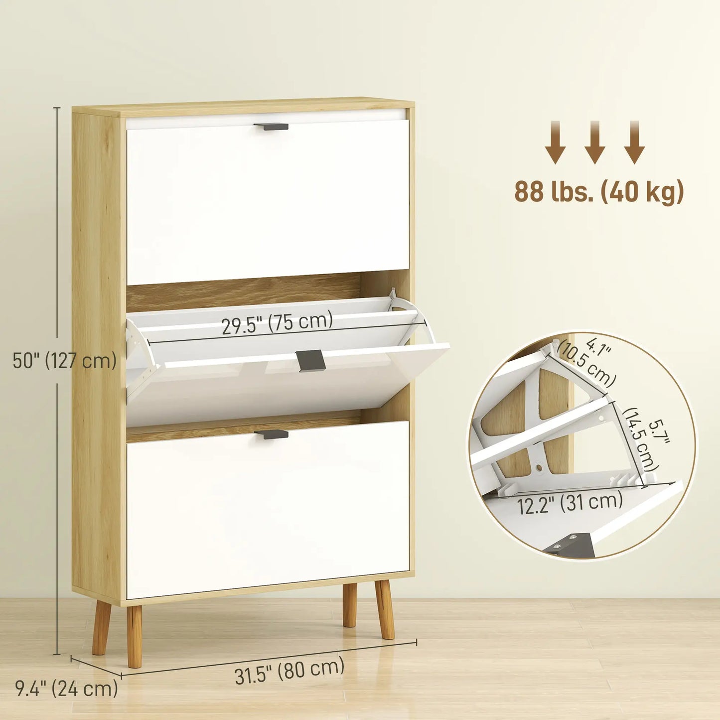 Narrow Shoe Cabinet, 3 Flip Drawers, Adjustable Shelves, Holds 24 Pairs, White Shoe Storage Cabinets & Racks at Gallery Canada