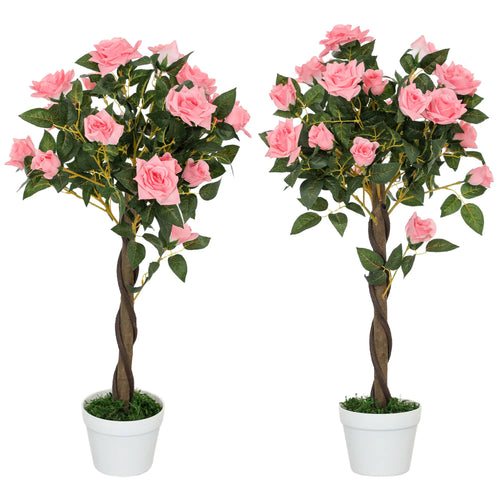 3FT Pink Rose Artificial Plant Set Of 2 In Pot, Indoor Home Decor, Pink