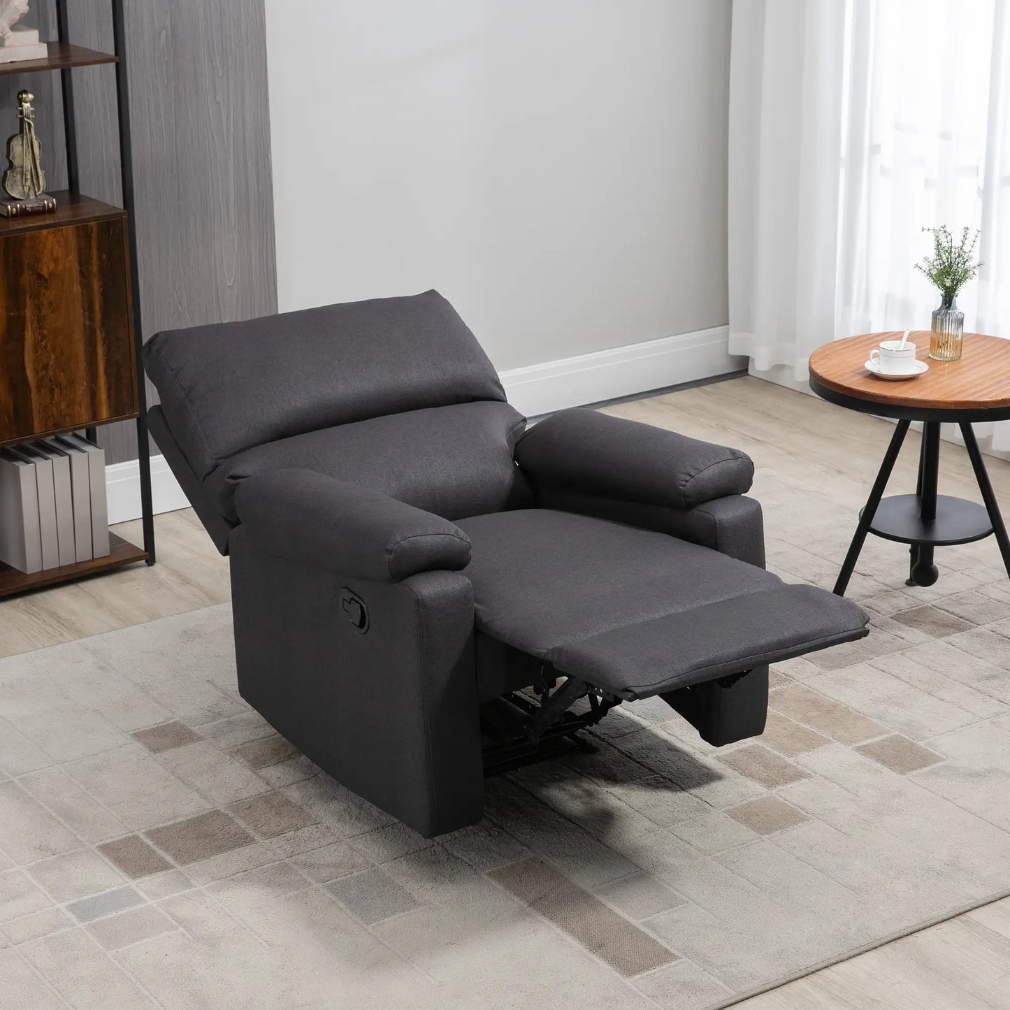 Manual Recliner Chair with Footrest, Padded Seat, Dark Grey Single Sofas at Gallery Canada
