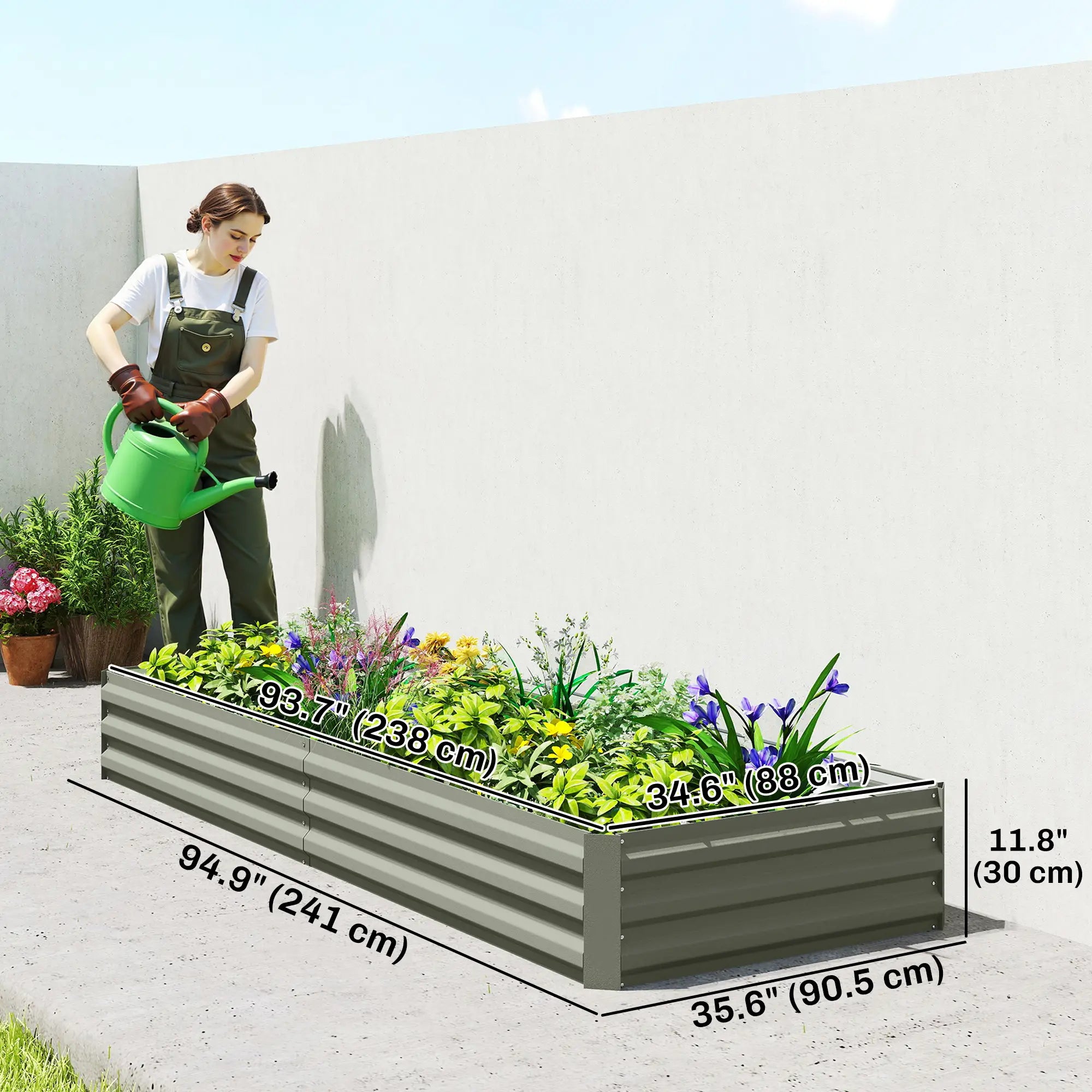 8 x 3 x 1ft Galvanized Raised Garden Bed, Metal Elevated Planter Box, Light Grey Galvanized Planter Boxes at Gallery Canada