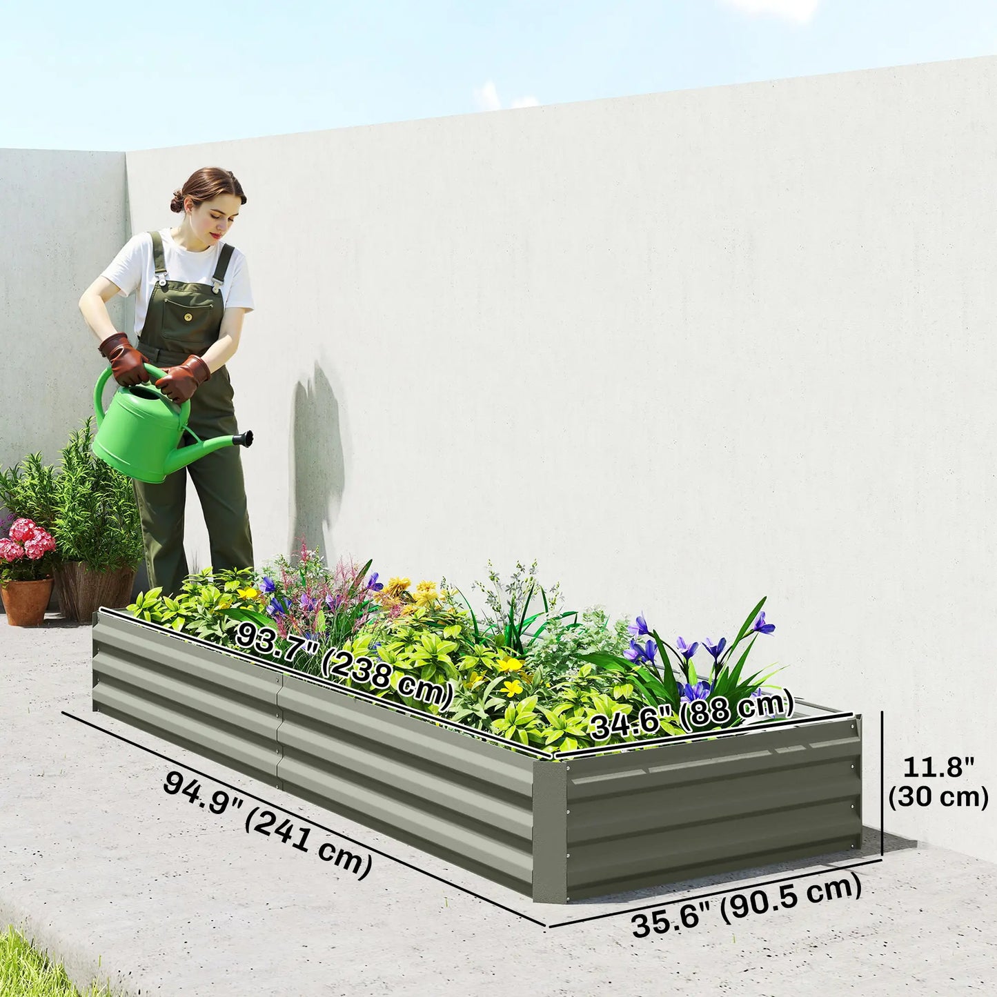 8 x 3 x 1ft Galvanized Raised Garden Bed, Metal Elevated Planter Box, Light Grey Galvanized Planter Boxes at Gallery Canada