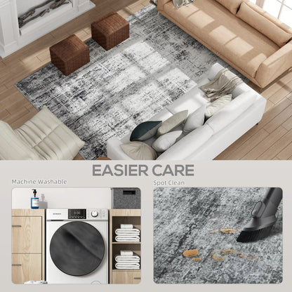 Modern Abstract Area Rug 8x10, Machine Washable, Non-Slip, Grey Living Room Furniture at Gallery Canada