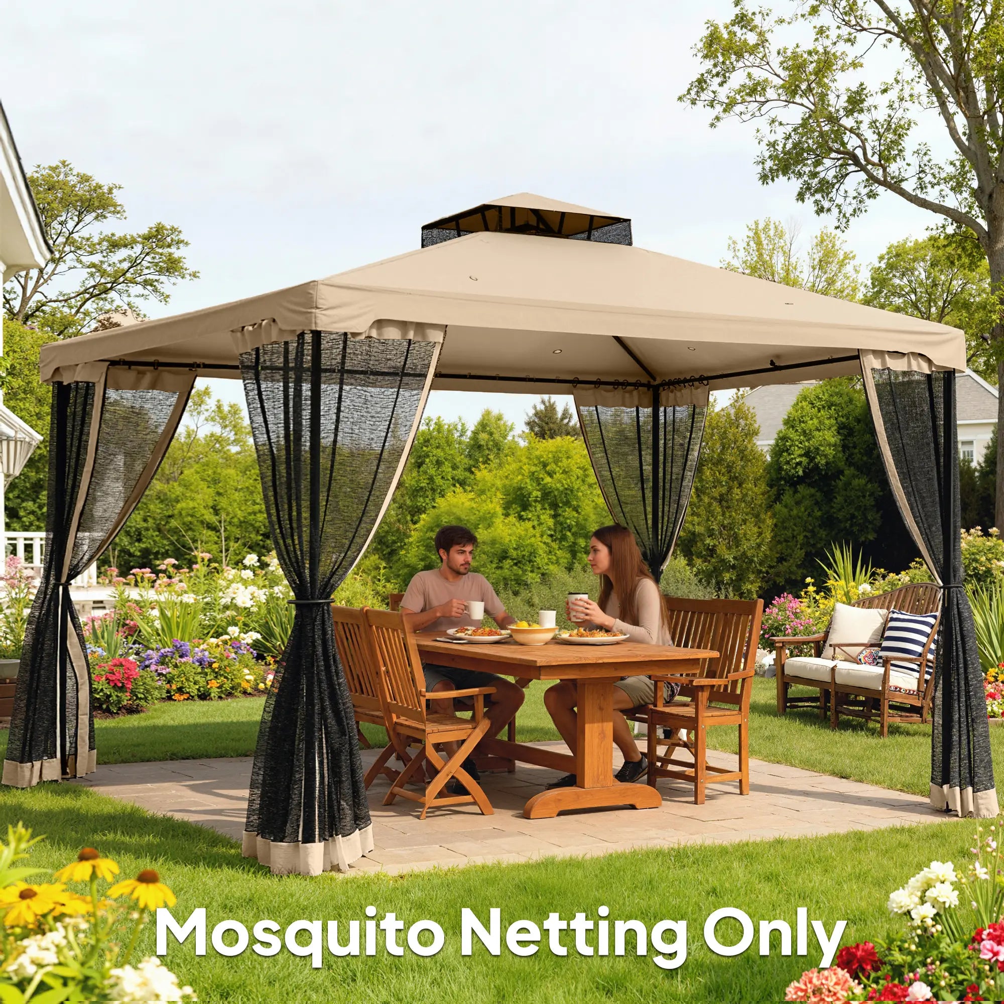 Mosquito Netting For Gazebo, 12' x 12', Beige, Black Gazebo Sidewalls at Gallery Canada