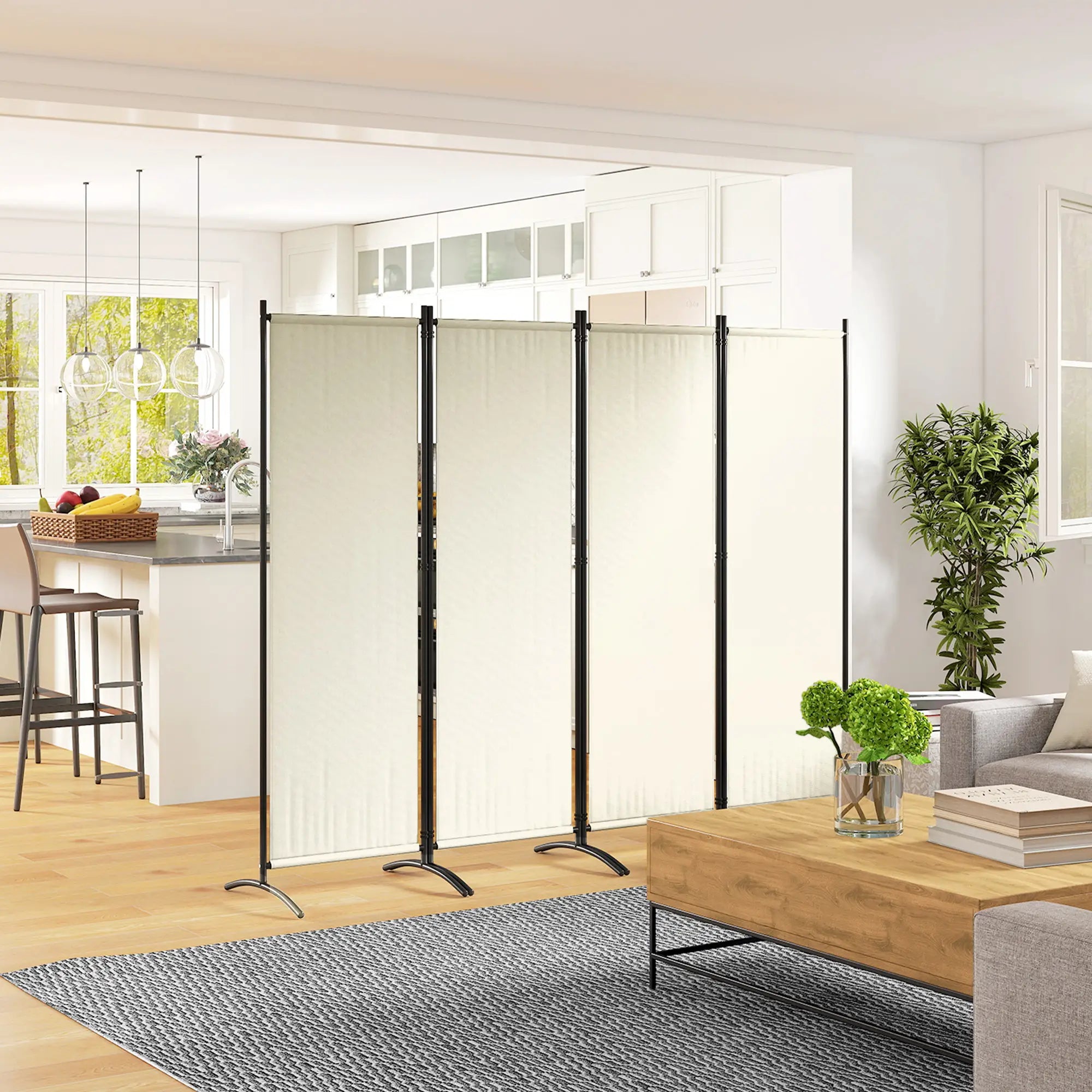 Folding Room Divider, Privacy Screen, 5.6FT Tall, Cream White Side Awnings at Gallery Canada