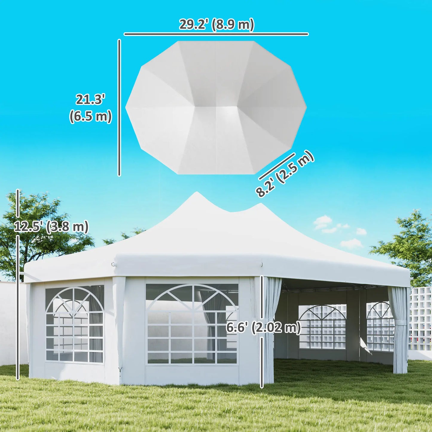 21' x 29' White Wedding Tent, High Peak Decagonal Gazebo With Removable Walls, White Canopy Tents at Gallery Canada