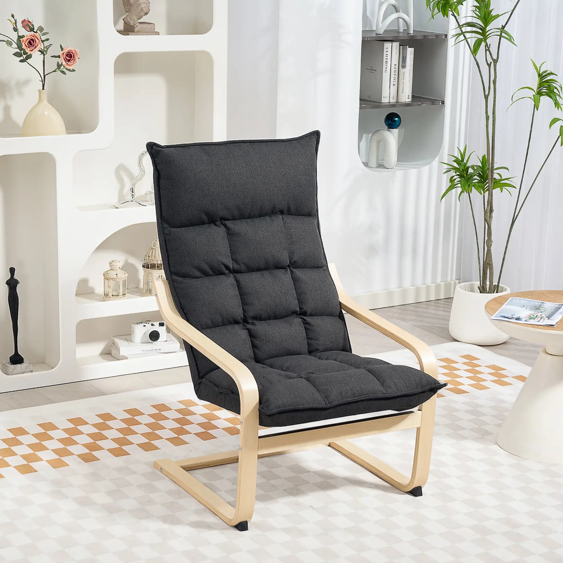 Modern Upholstered Armchair, Curved Leg, Living Room, Dark Grey Accent Chairs at Gallery Canada