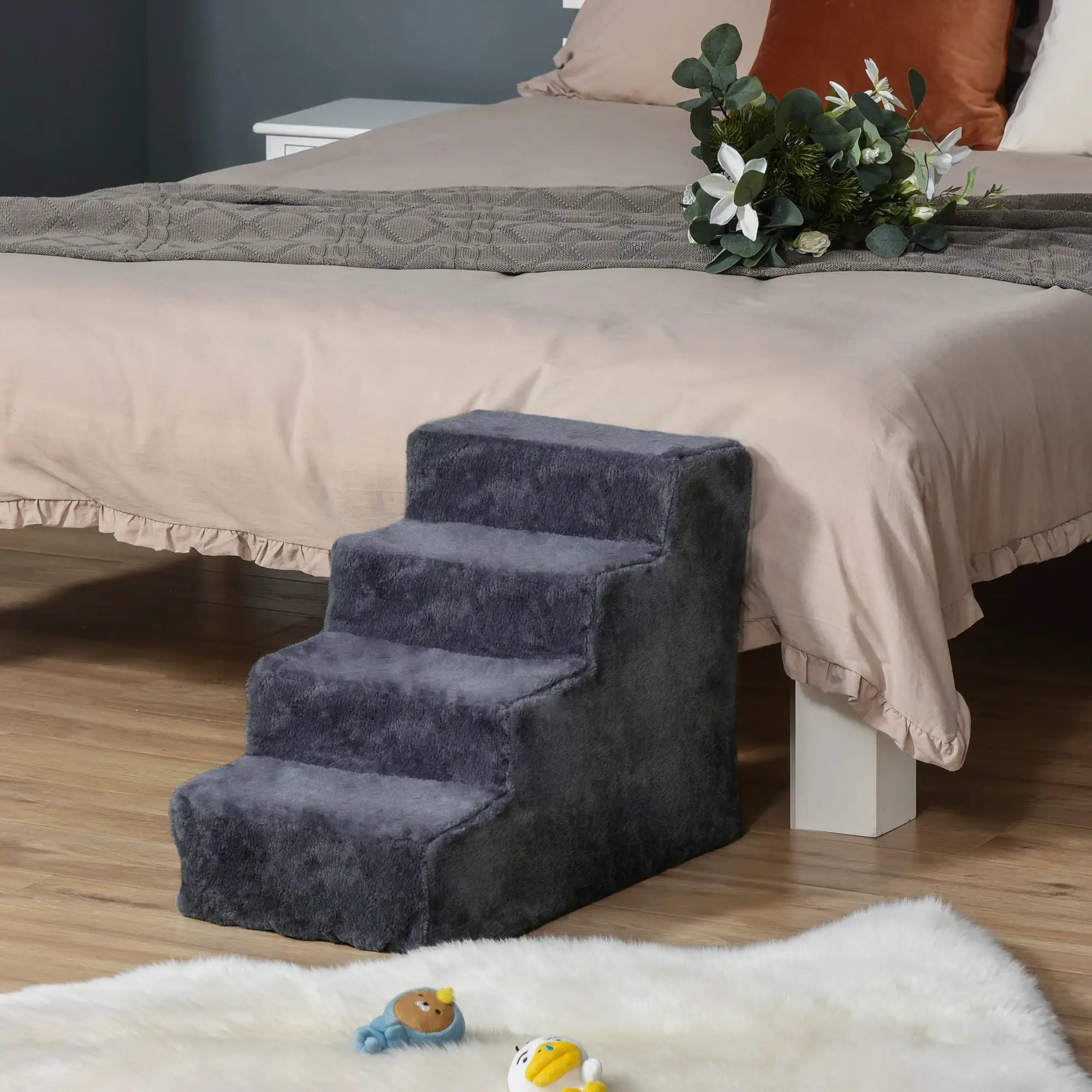 4-Step Dog Ramp for Sofa, Bed, Couch, Removable Cover, Dark Grey Dog Stairs at Gallery Canada