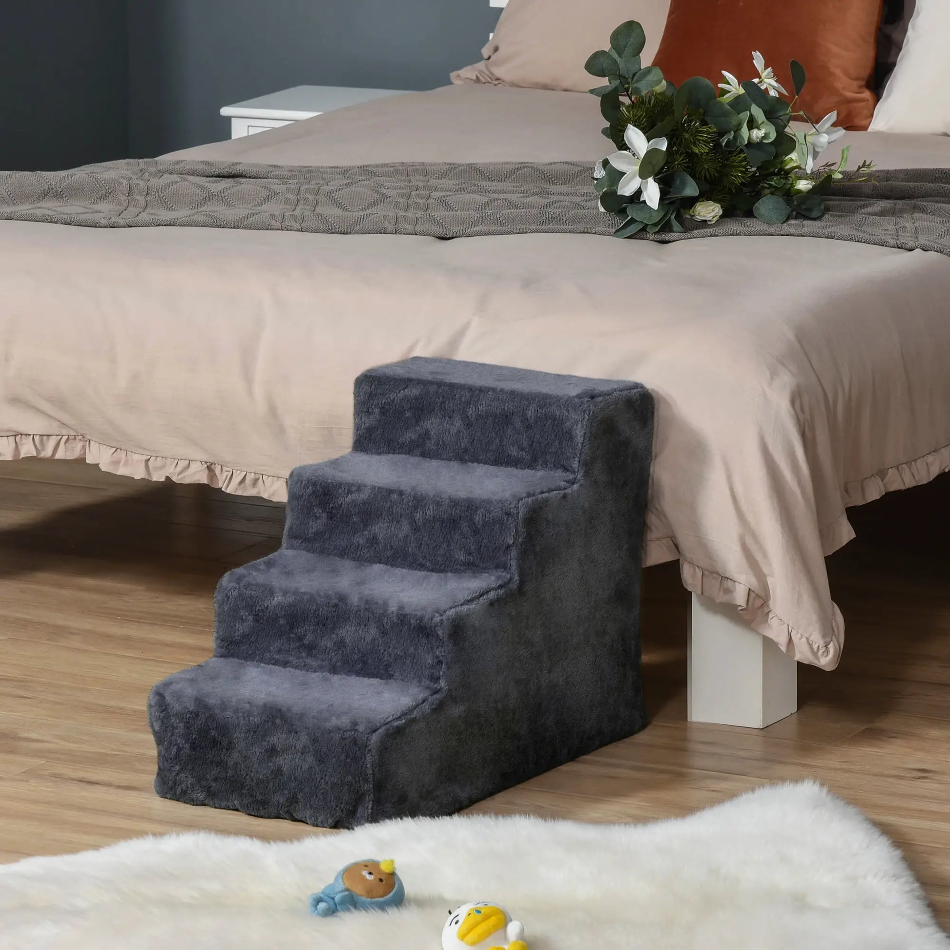 4-Step Dog Ramp for Sofa, Bed, Couch, Removable Cover, Dark Grey Dog Stairs at Gallery Canada