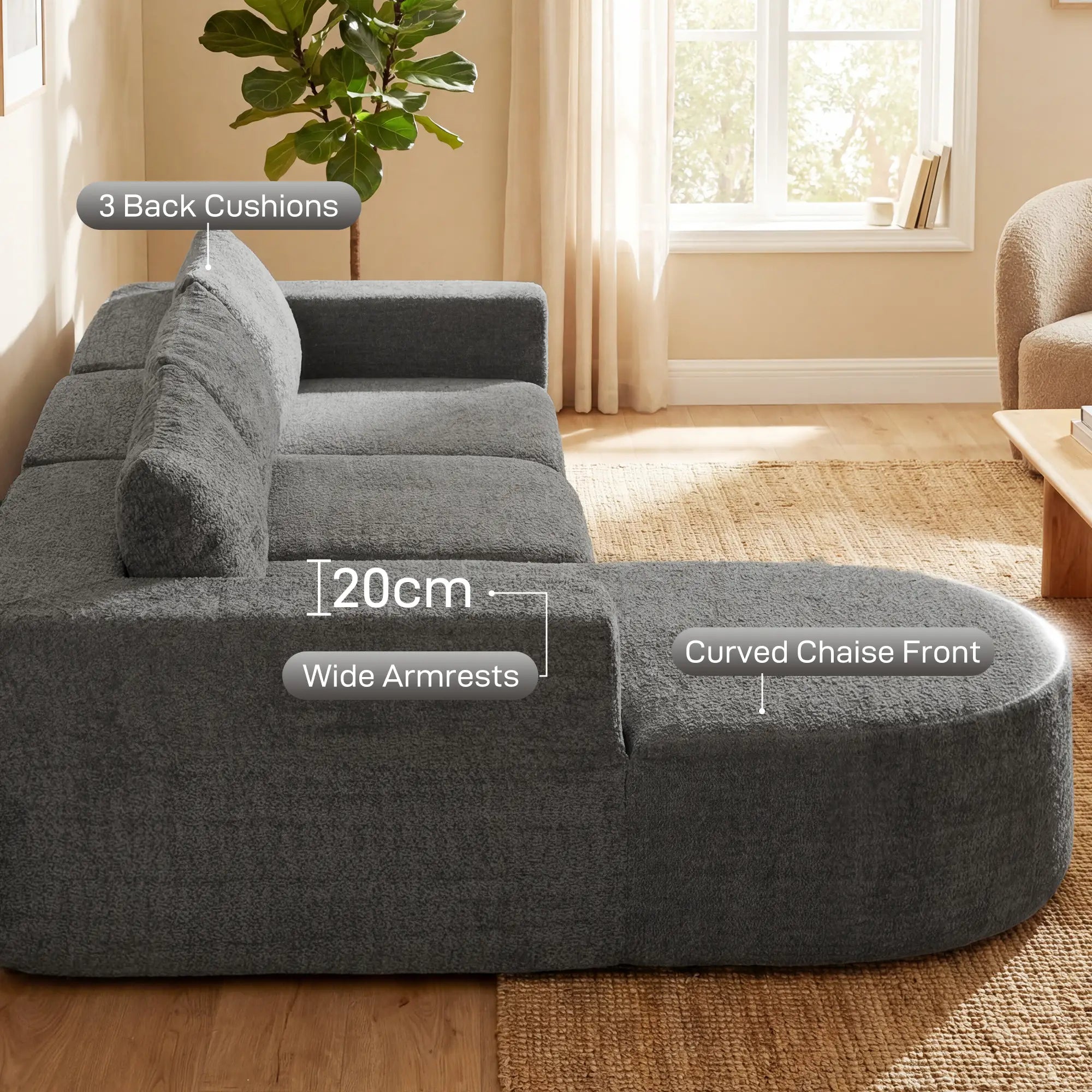L-Shaped Modular Sectional Sofa, With Chaise And Deep Seat, Dark Grey 3-Seater Sofas at Gallery Canada