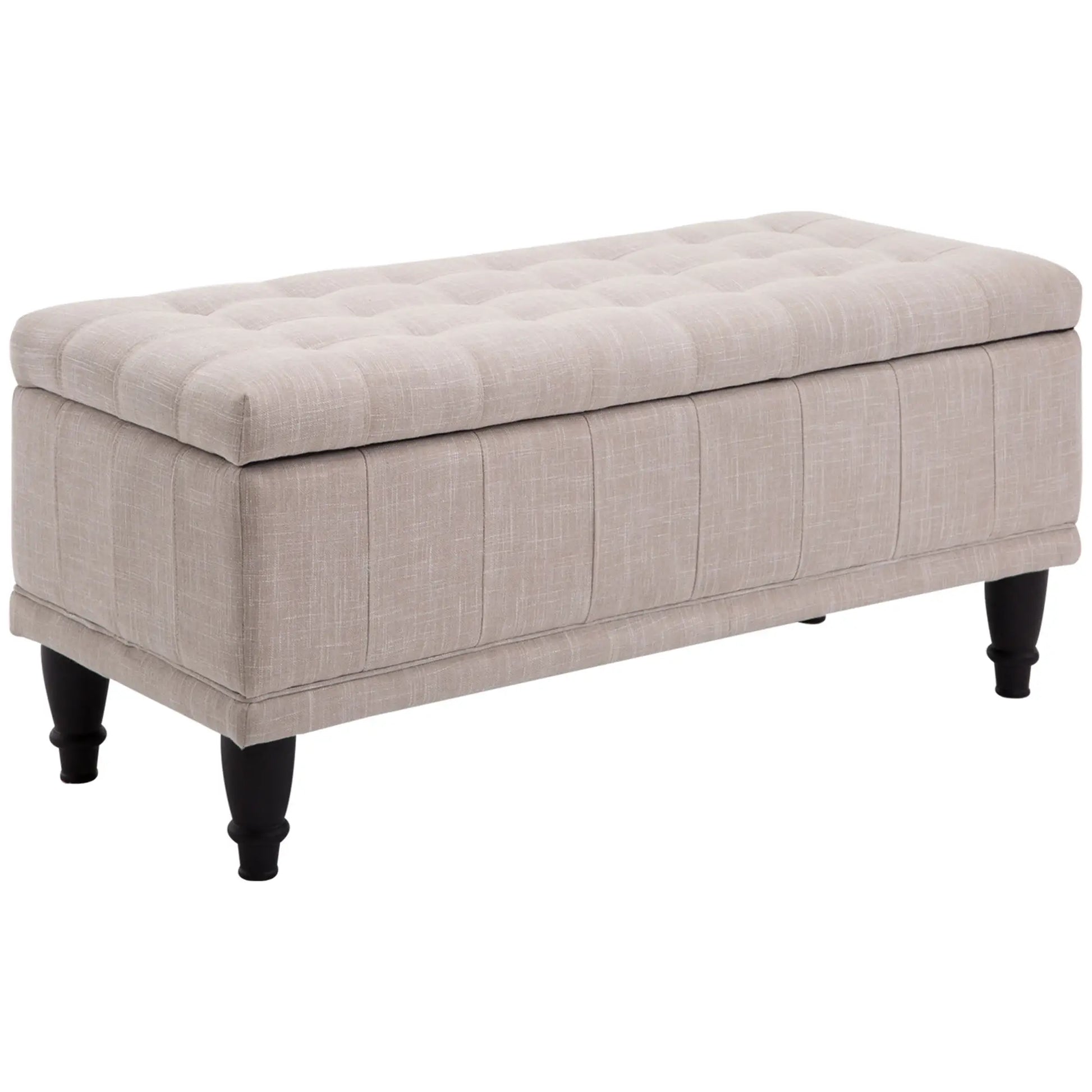 Storage Ottoman, Linen Fabric Bench with Soft Close Lid, 42" x 17" x 19", Beige Storage Ottomans & Benches at Gallery Canada