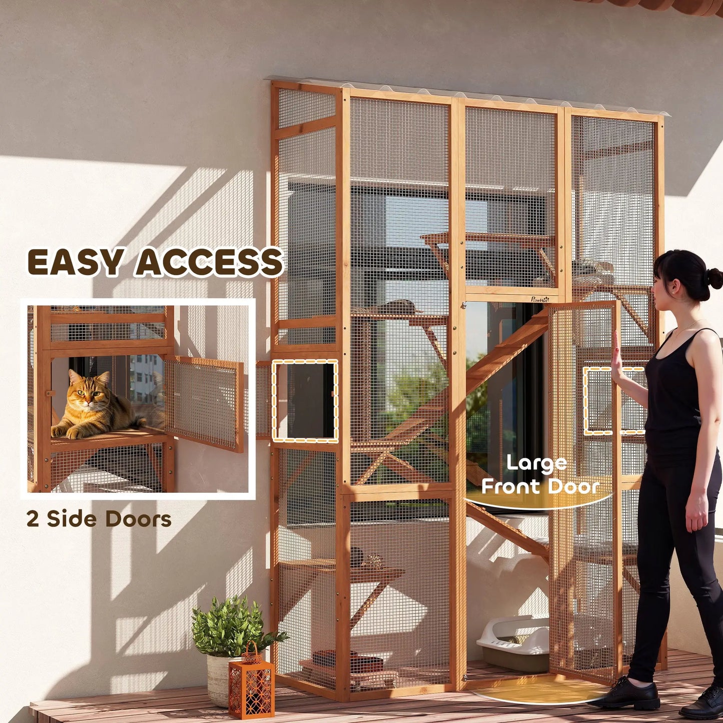 Wooden Catio, Outdoor Cat Enclosure, 6 Jumping Platforms, Scratching Post, 2 Ramps, Waterproof Roof Outdoor Cat Enclosures at Gallery Canada