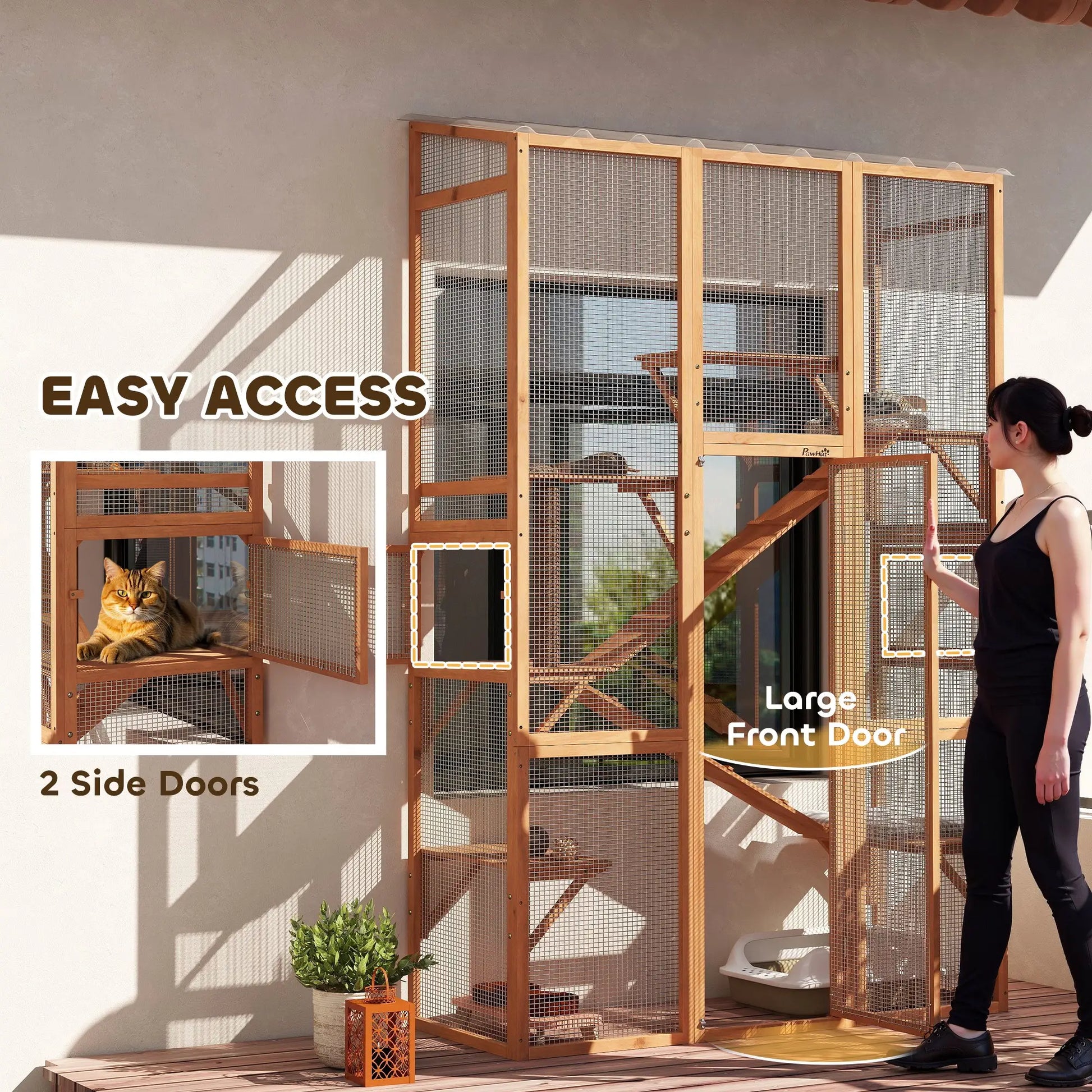 Wooden Catio, Outdoor Cat Enclosure, 6 Jumping Platforms, Scratching Post, 2 Ramps, Waterproof Roof Outdoor Cat Enclosures at Gallery Canada