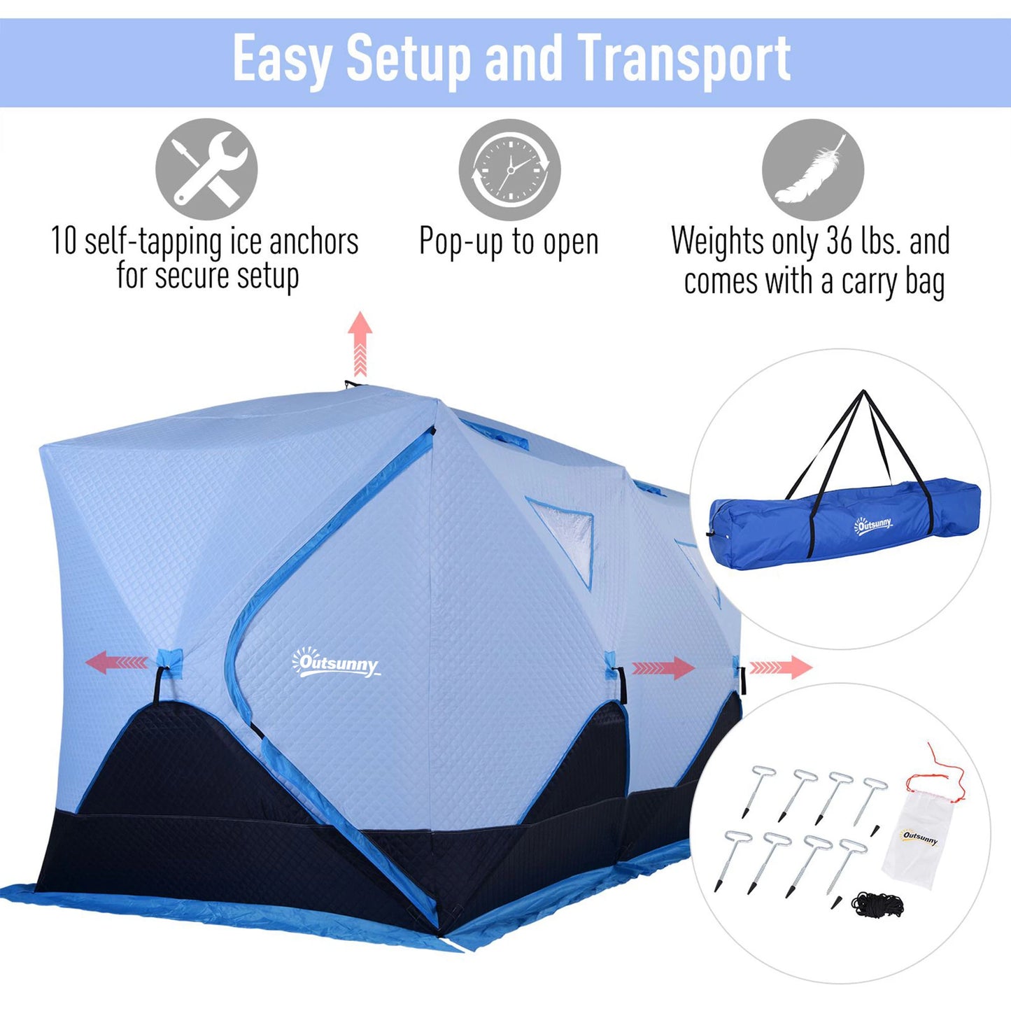 8-Person Insulated Ice Fishing Tent, Ventilation Windows, Carry Bag, -22℉, Blue Ice Fishing Tents at Gallery Canada