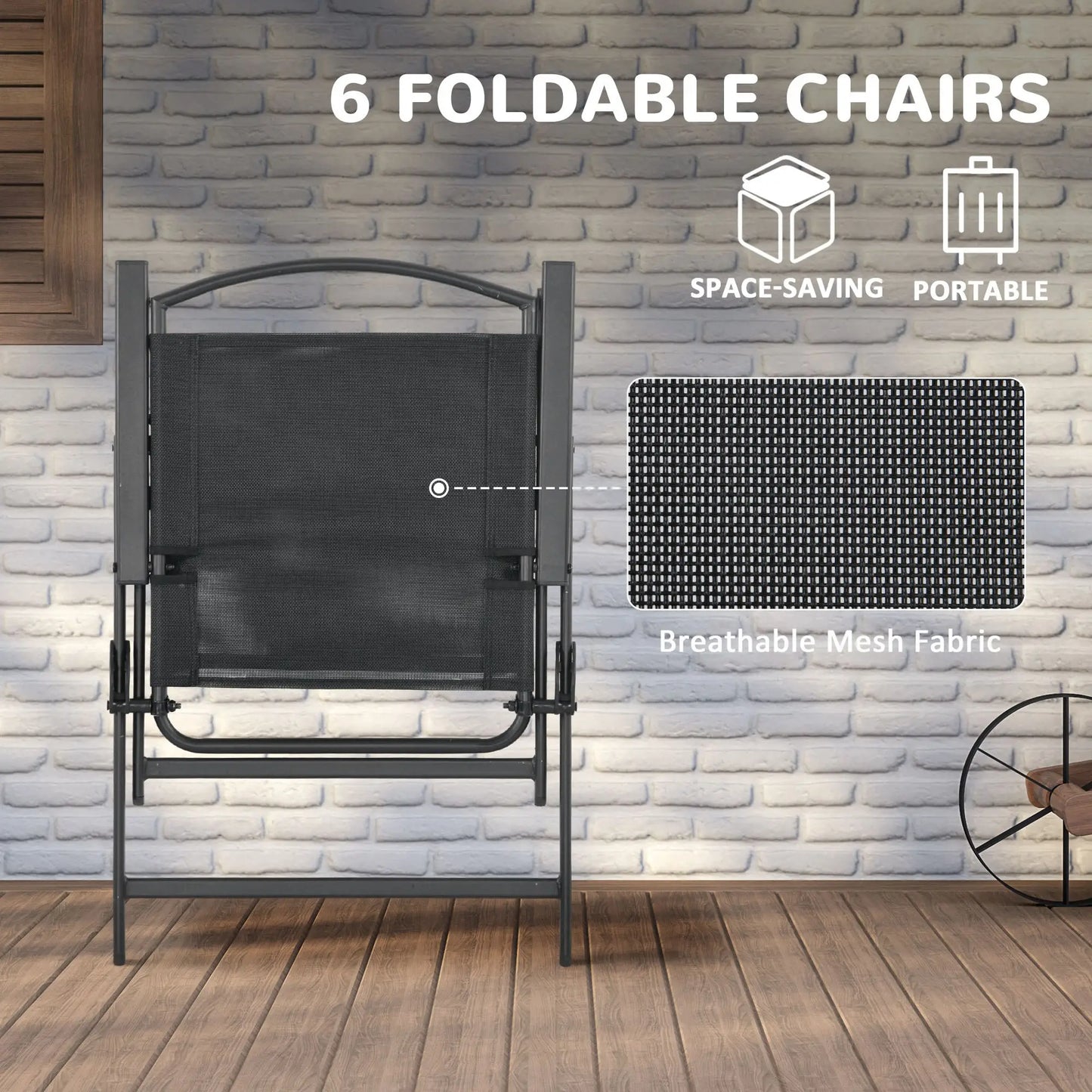 8 Piece Patio Set, 6 Folding Chairs, Rectangle Table, Outdoor Dining, Black Outdoor Dining Sets at Gallery Canada