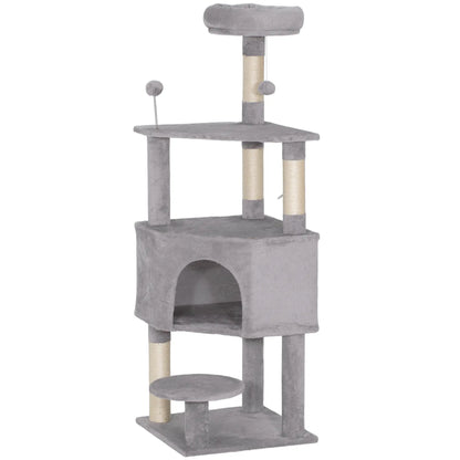 54 Inch Cat Tree, Large Condo, Top Perch, Sisal Posts, Dangling Toy, Light Grey Cat Trees Light Grey at Gallery Canada