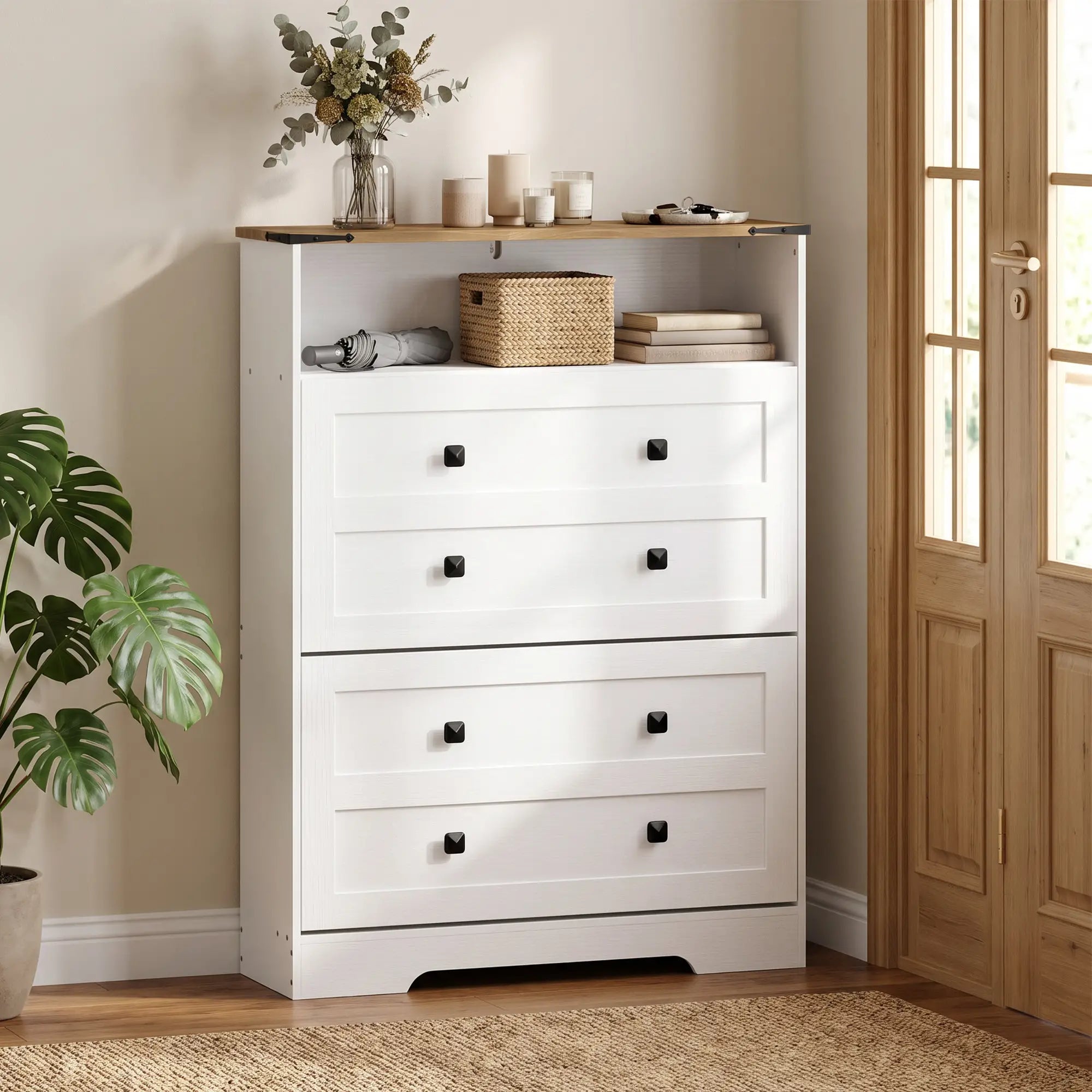 Shoe Cabinet, 2 Flip Drawers, Narrow Storage, White Shoe Storage Cabinets & Racks at Gallery Canada