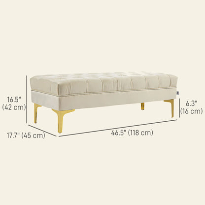 Upholstered End of Bed Bench, Button Tufted, Cream White Storage Ottomans & Benches at Gallery Canada