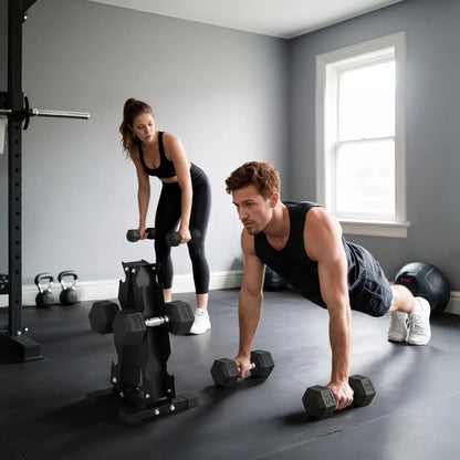 120Lbs Rubber Coated Hex Dumbbell Set With Vertical Rack, Rubber Dumbbells & Barbells at Gallery Canada