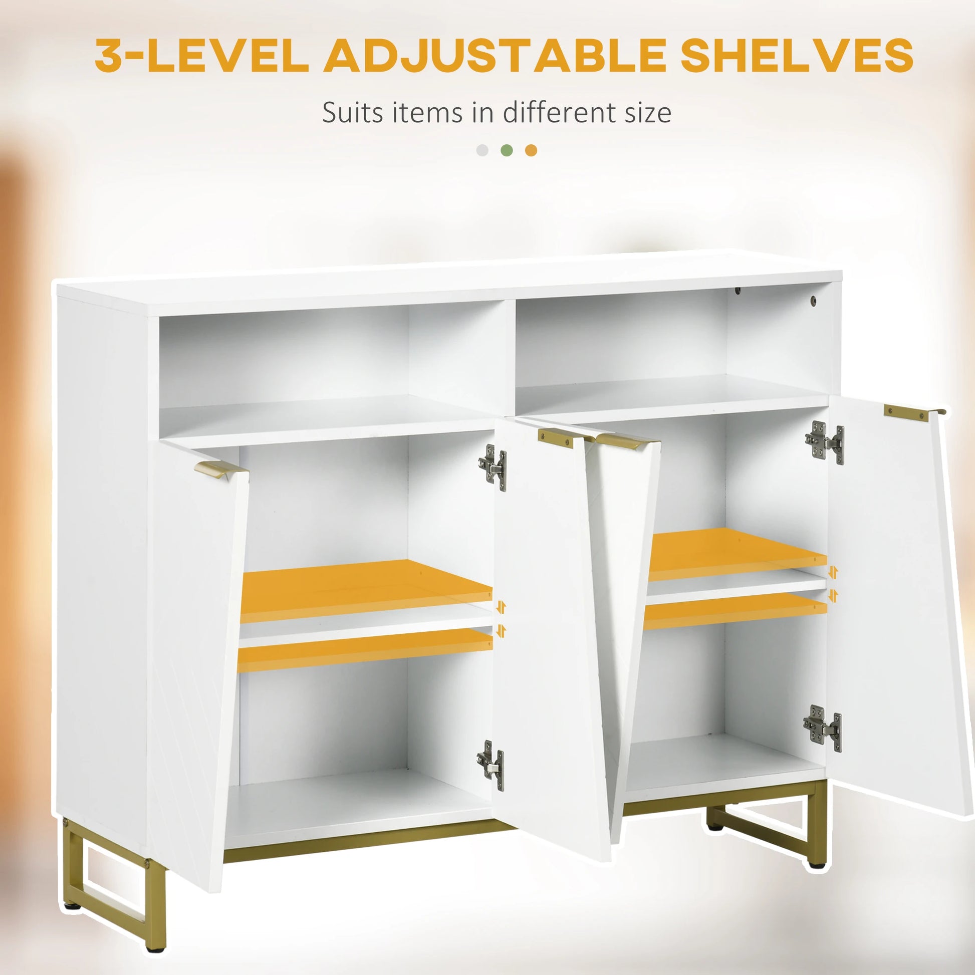 Accent Sideboard, Kitchen Storage Cabinet, 4 Doors, Adjustable Shelves, White Bar Cabinets at Gallery Canada