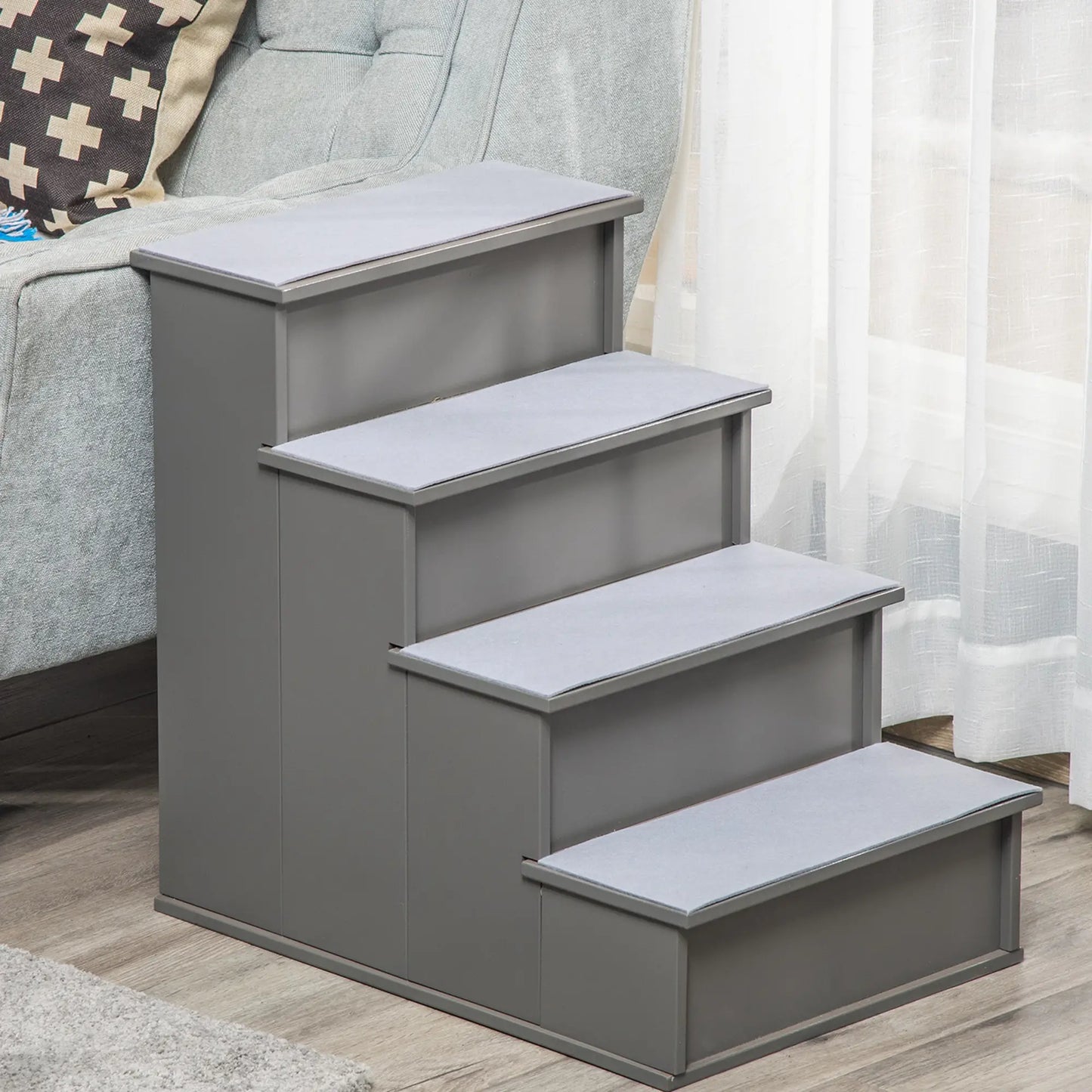 Dog Pet Stairs for Bed, Cat Ladder for Couch, Non-Slip Carpet, 15.7" x 23.2" x 21.3", Grey Dog Stairs at Gallery Canada