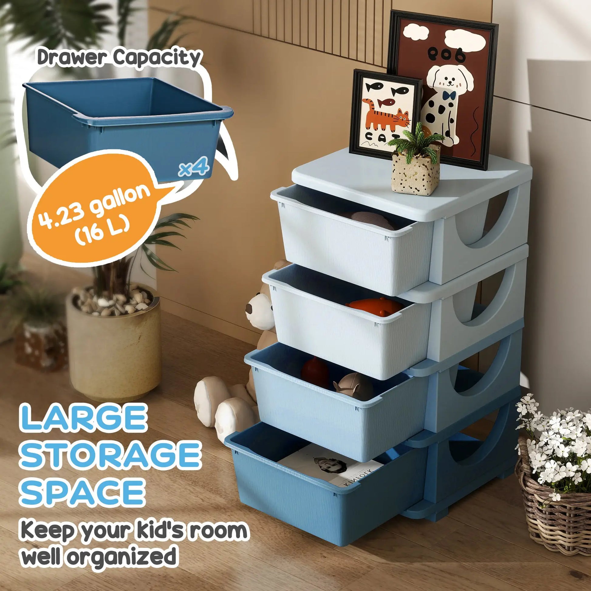 4 Tier Kids Toy Organizer, 4 Plastic Drawers, Blue Baby & Kids Storage at Gallery Canada