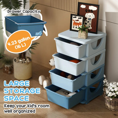 4 Tier Kids Toy Organizer, 4 Plastic Drawers, Blue Baby & Kids Storage at Gallery Canada