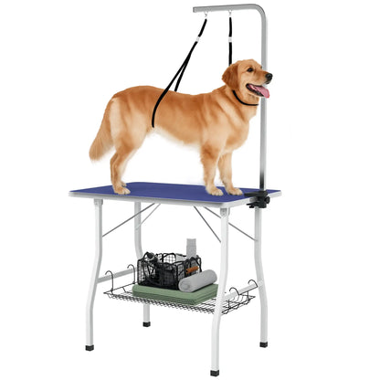 Dog Grooming Table, Adjustable Arm, Mesh Tray, 35" x 24" x 61", Blue Dog Grooming Tables at Gallery Canada