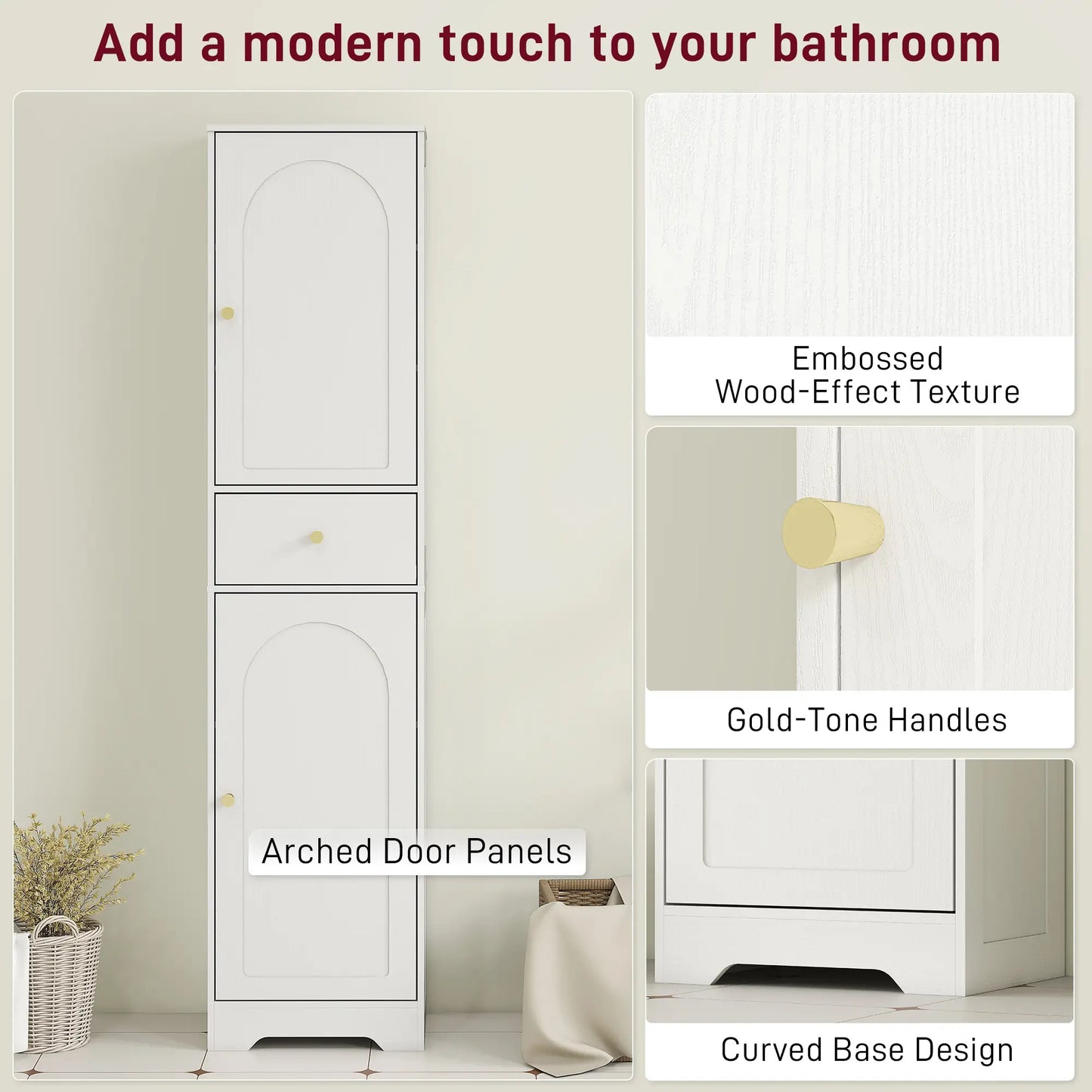 67" Tall Bathroom Cabinet, 2 Doors, Drawer, Adjustable Shelf, Wood Grain, White Bathroom Cabinets at Gallery Canada