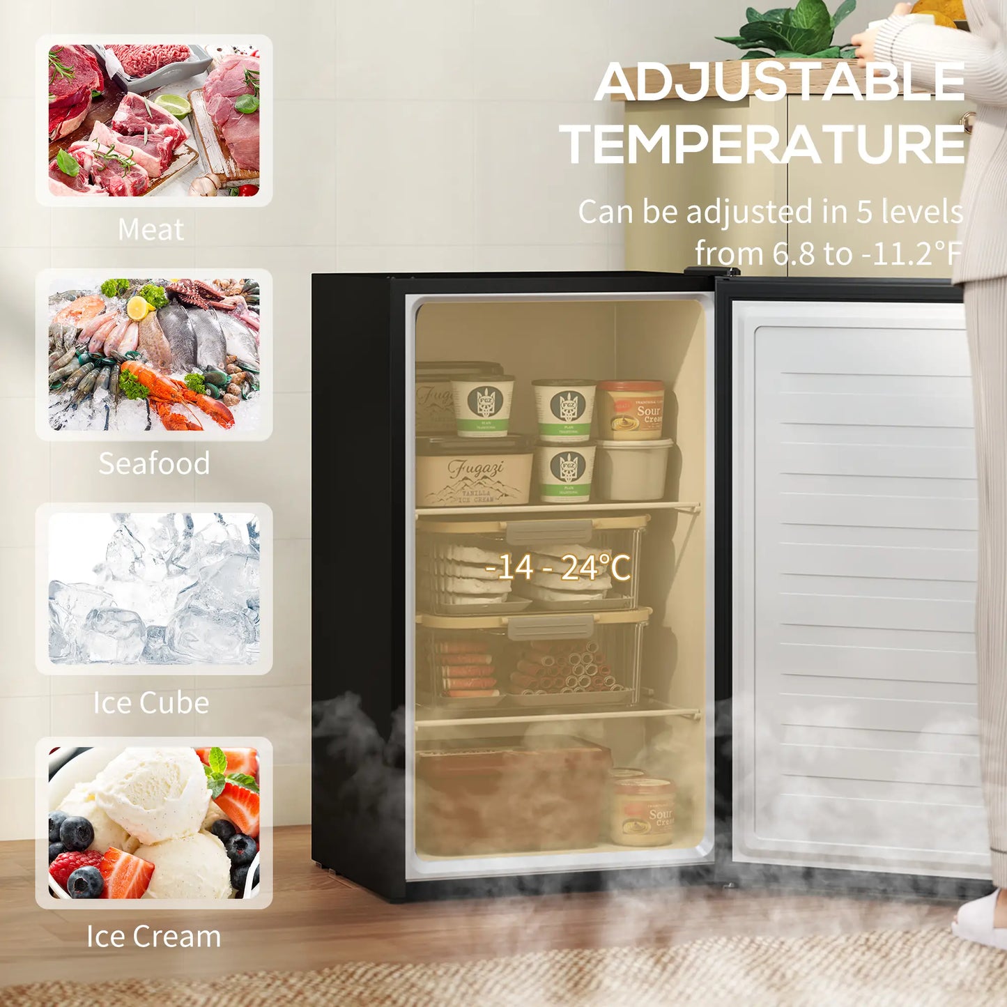 2.1 Cu. Ft. Mini Freezer, Compact Upright, Reversible Door, Black Small Kitchen Appliances at Gallery Canada