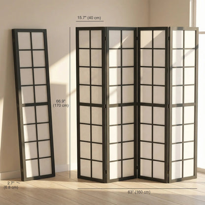 4 Panel Room Divider, 5.6 ft, Folding Wall Partition, Black Room Dividers at Gallery Canada