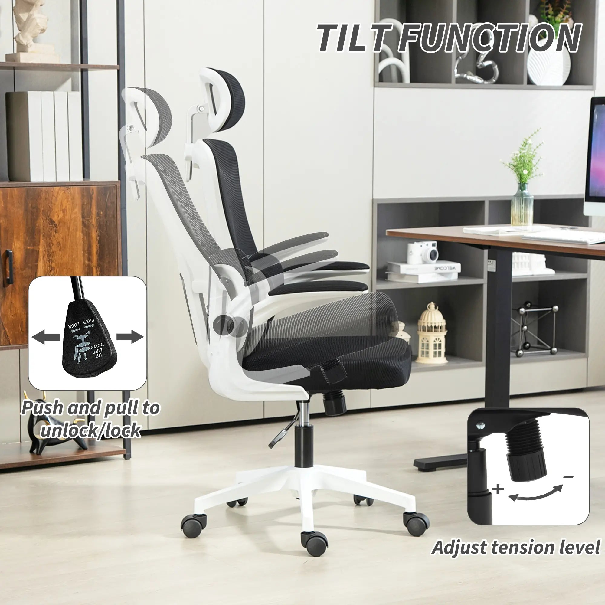 Mesh Office Chair, High Back with Headrest, Lumbar Support, Adjustable Height, Black Executive & Manager Chairs at Gallery Canada