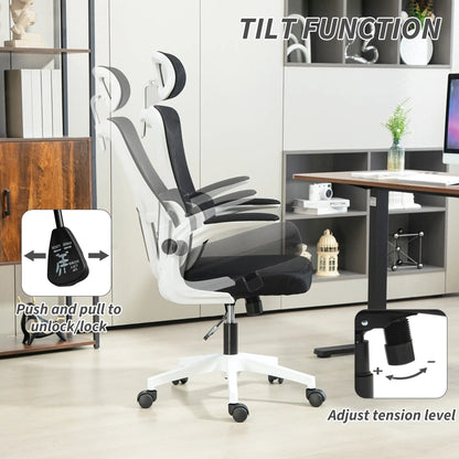 Mesh Office Chair, High Back with Headrest, Lumbar Support, Adjustable Height, Black Executive & Manager Chairs at Gallery Canada