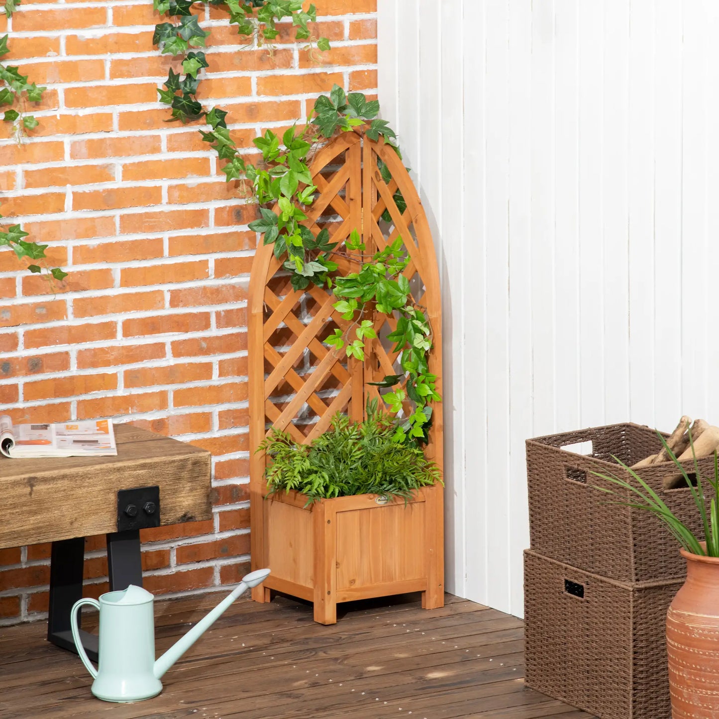 Wooden Raised Garden Bed With Trellis, Outdoor Planter Box For Patio, Balcony Wooden Planter Boxes at Gallery Canada
