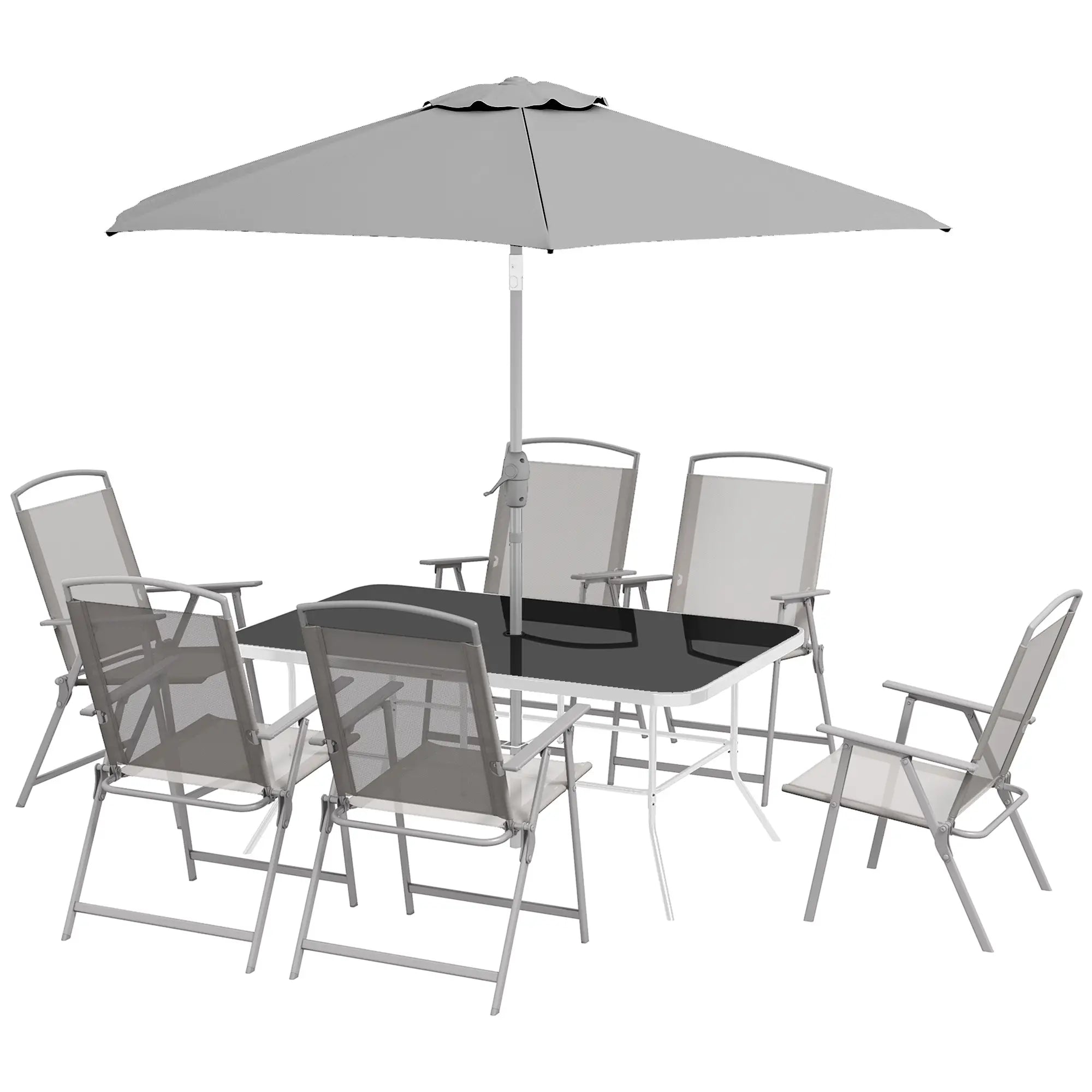 8 Piece Patio Set, 6 Folding Chairs, Rectangle Table, Outdoor Dining, Grey Outdoor Dining Sets Grey at Gallery Canada