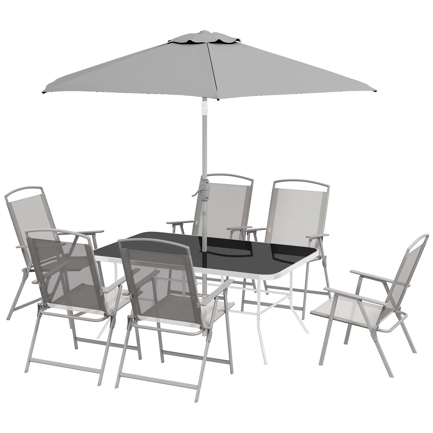 8 Piece Patio Set, 6 Folding Chairs, Rectangle Table, Outdoor Dining, Grey Outdoor Dining Sets Grey at Gallery Canada
