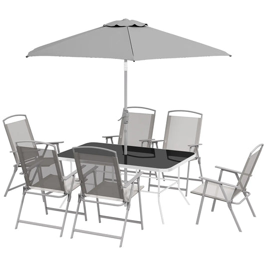 8 Piece Patio Set, 6 Folding Chairs, Rectangle Table, Outdoor Dining, Grey Outdoor Dining Sets Grey at Gallery Canada