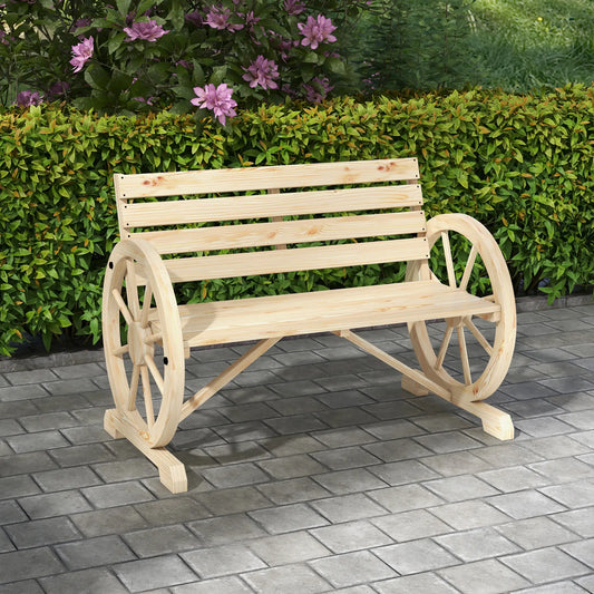 42" Wood Wagon Wheel Bench, Rustic Loveseat, Natural Wood Outdoor Benches Natural at Gallery Canada