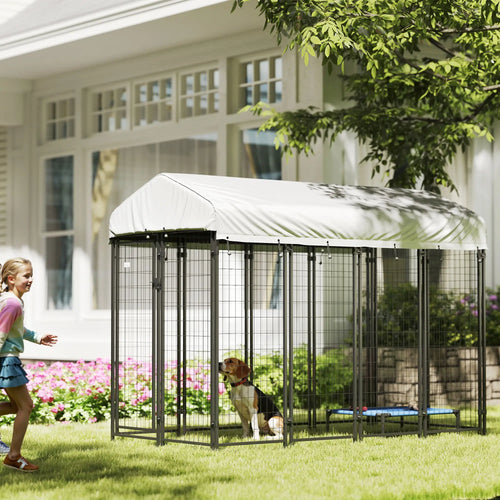 Outdoor Dog Kennel, Waterproof UV-Resistant Cover, 8 x 4 x 6 ft