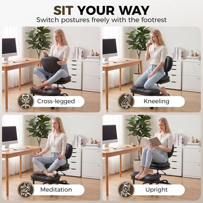 Ergonomic Cross Legged Office Chair, Swivel Meditation Desk Chair, Black