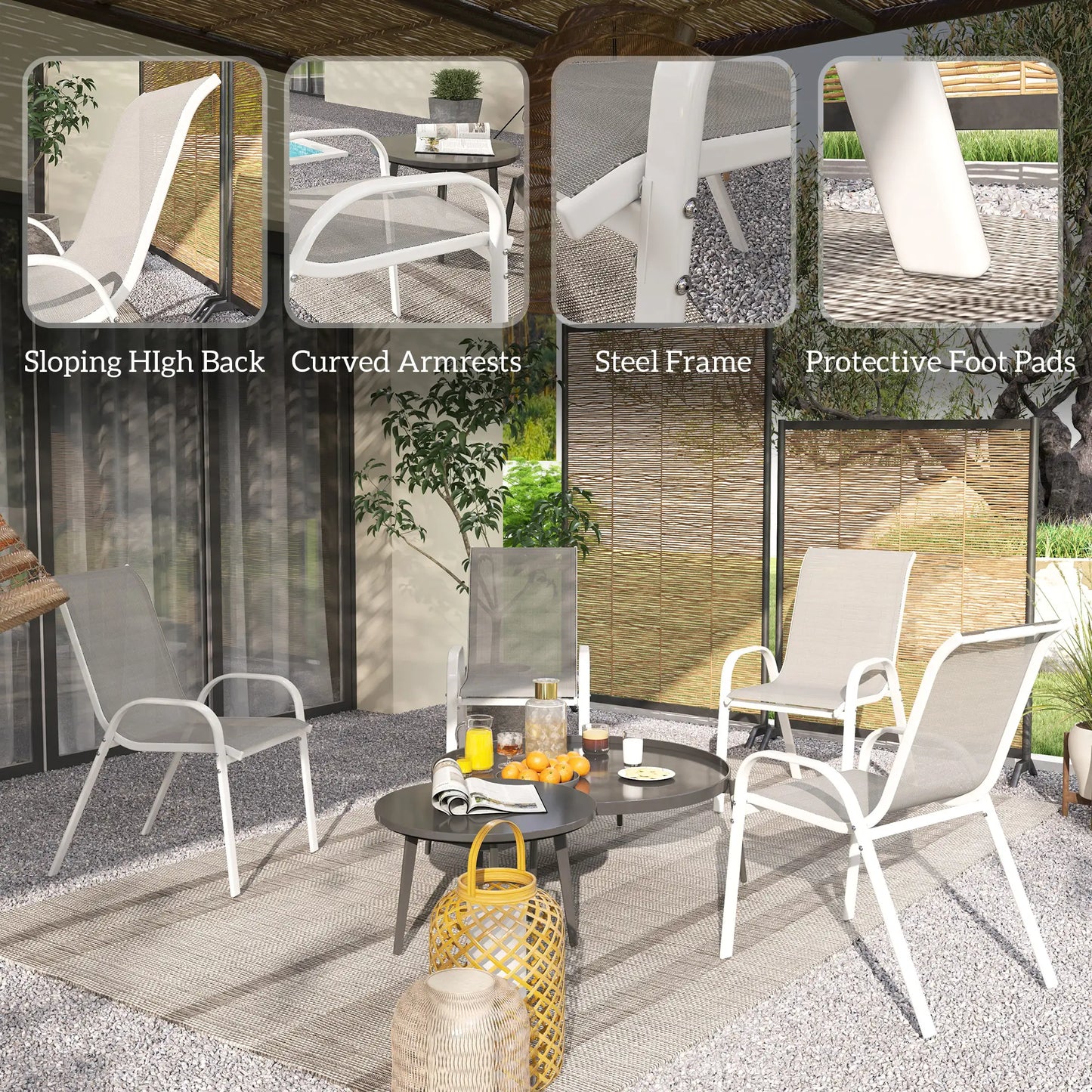 Outdoor Dining Chairs, Stackable With High Back, Breathable Mesh Seat, White Outdoor Dining Sets at Gallery Canada