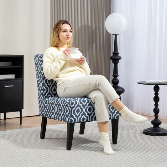 Armless Accent Chair for Bedroom, Upholstered Slipper Side Chair for Living Room with Wood Legs, Blue Accent Chairs Blue at Gallery Canada